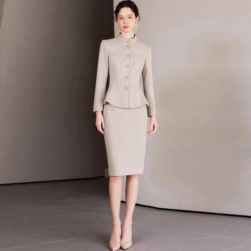 AD Winter Women's High-End Pink Wool Blend Blazer & Pants Set - Elegant Professional Outfit