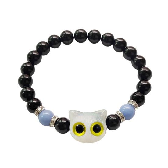 Светящийся браслет с изображением кошки, искусственный агат, гладкие бусины, стразы, декор, регулируемый браслет, светящийся на солнце, для ежедневной вечеринки, свидания