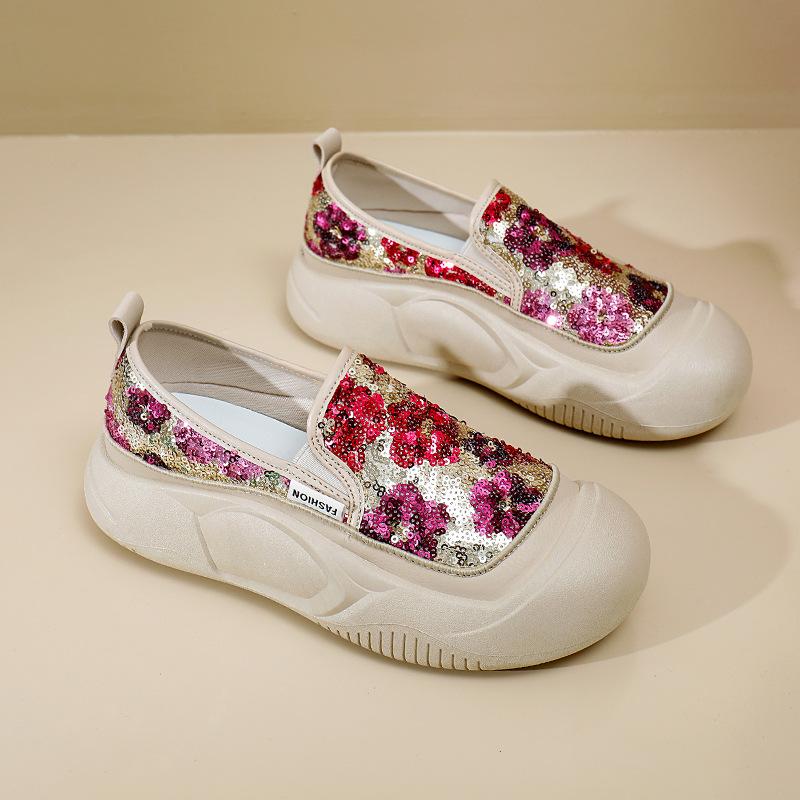 Женские повседневные лоферы на массивной платформе с блестками, легкие дышащие прогулочные туфли без шнуровки на плоской подошве, теннисные кроссовки, модельные туфли на плоской подошве для женщин