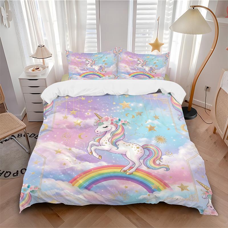 Unicorn Dreams Rainbow Sky Print 3Pcs Bedding Setduvet Cover With 2 Bedropillowcase Home Birthday Gift