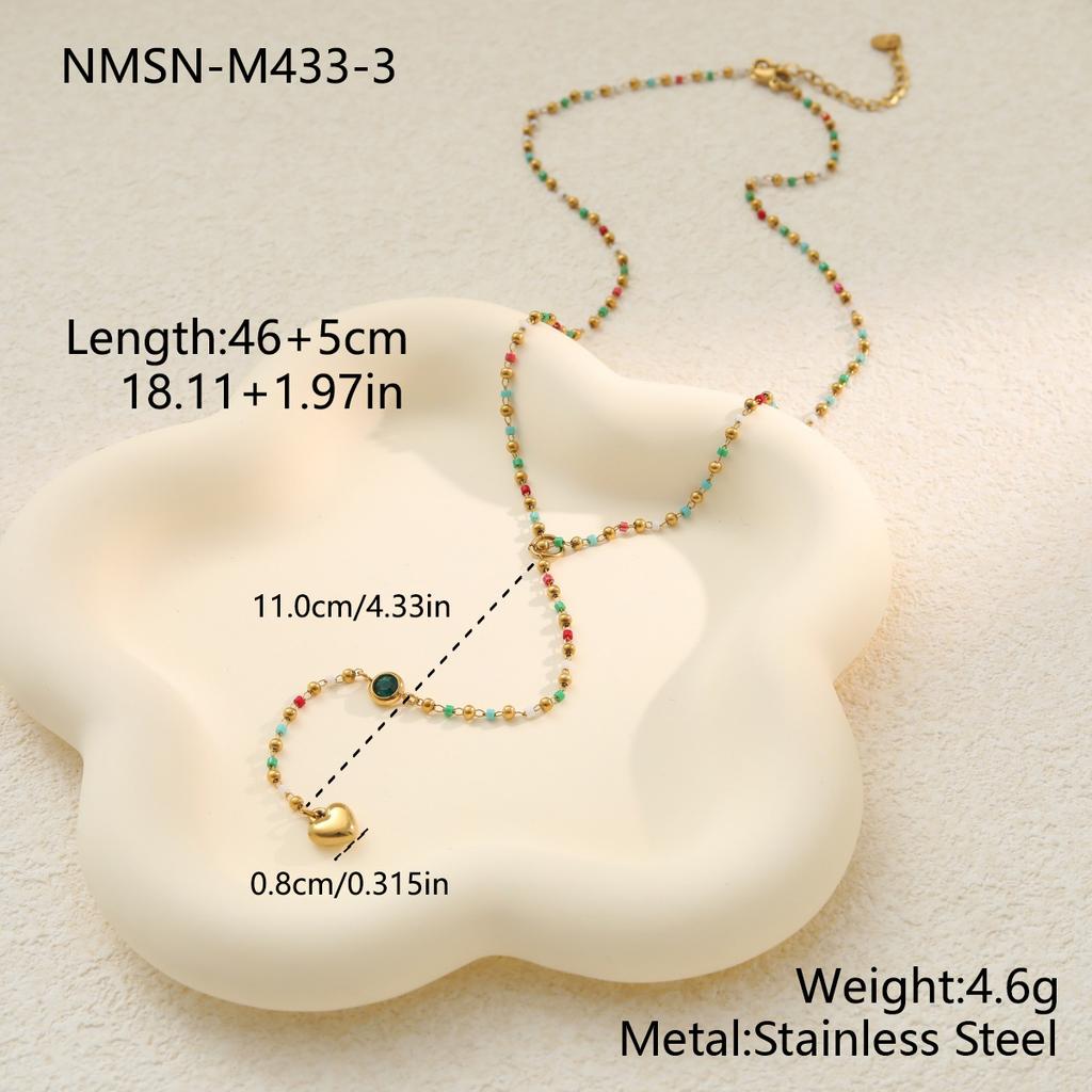 GEMCHIC Women's Colorful Beaded Y-Shape Heart Pendant Necklace Stainless Steel Long Tassel Chain