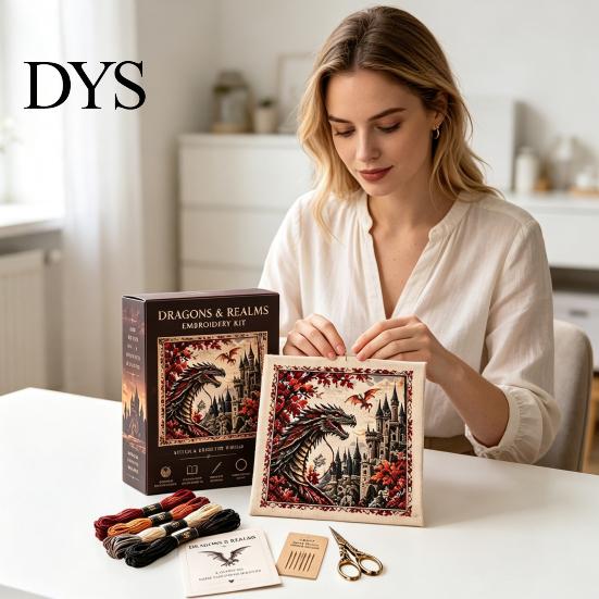 Набор для вышивания для начинающих 1 набор DIY Замок Дракона, Фэнтези Мир Вышивка крестом Поделки Поделки, Стартовый набор для начинающих для домашнего декора Ручная работа