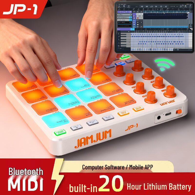 Portable 16-Key MIDI Controller Pad: Mini Bluetooth Music Keyboard with Built-in Battery