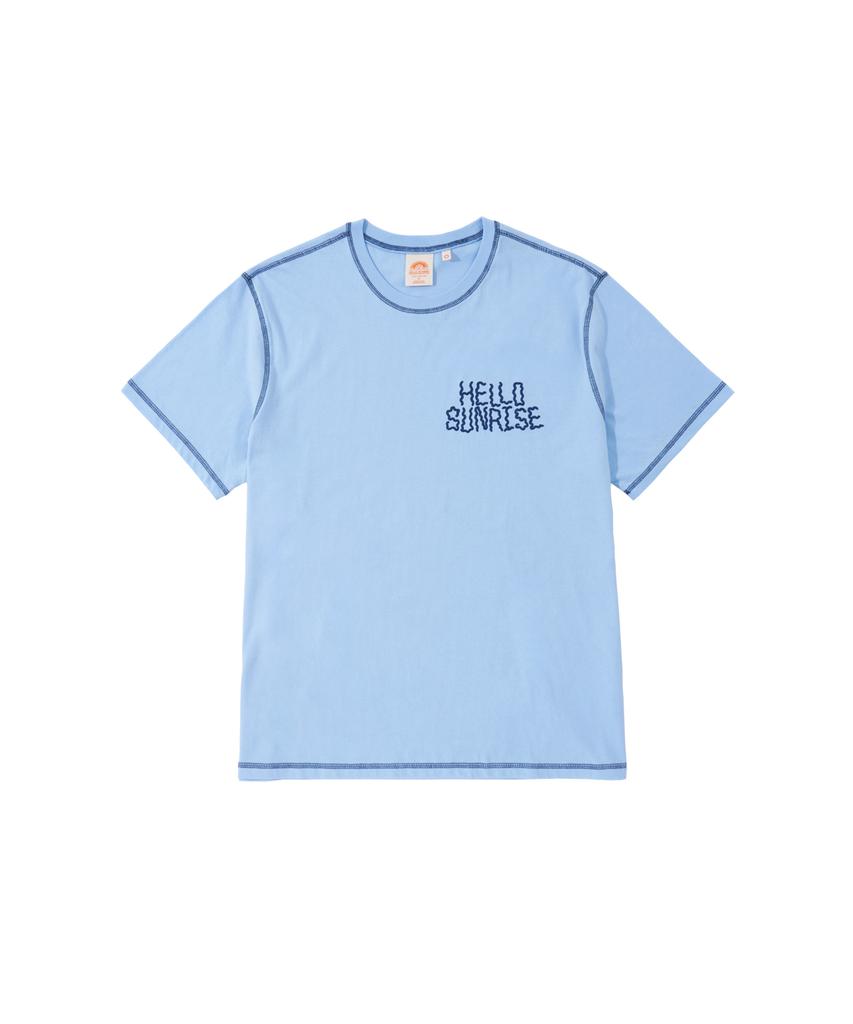 HELLO SUNRISE Hs Doodle Typo Stitch Tee_Sky Blue
