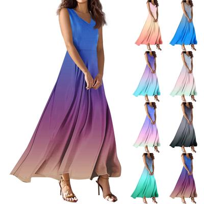 Женское летнее повседневное модное платье с принтом, платье без рукавов с V-образным вырезом