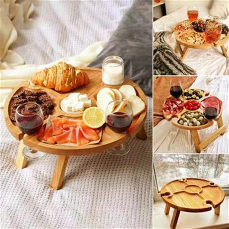 Деревянный складной стол для пикника на открытом воздухе с держателем для стакана, круглый складной стол, подставка для бокалов, складной стол для садовой вечеринки