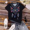 Summer V-neck 3D Ethnic Style Printed Top Fashionable Casual Short Sleeved Women's T-shirts
