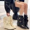Fashion Niche Design Sense Rivet Belt Buckle Pointed Toe Block Heel Mid-heel Booties Women's Winter New Single Boots