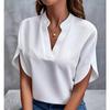Summer New V-Neck Short Sleeve Women Shirt Casual Elegant Fashion T-shirt Solid Color Simple Blouse Office Versatile Loose Tops Women's Clothes