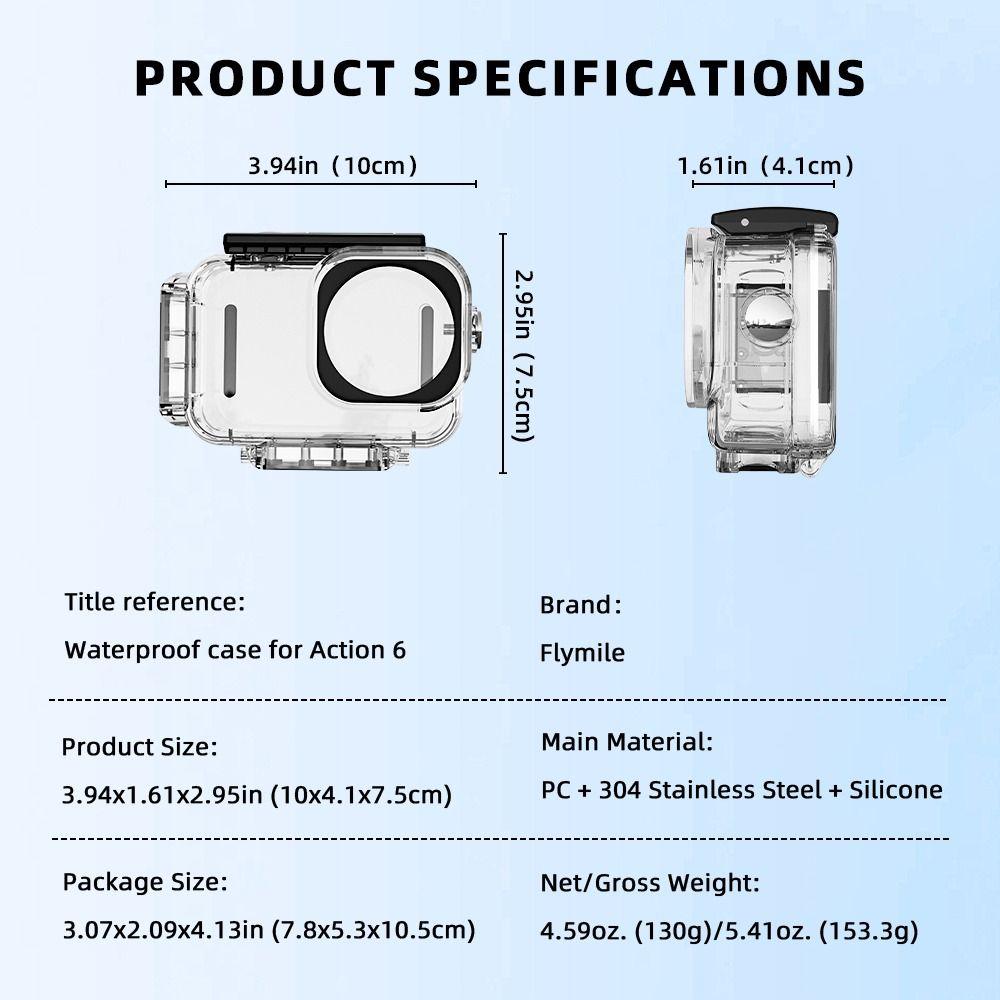 60M Invisible Diving Case Magnetic Base Clear Waterproof Case Durable Hard Underwater Diving Shell for DJI Osmo Action 6