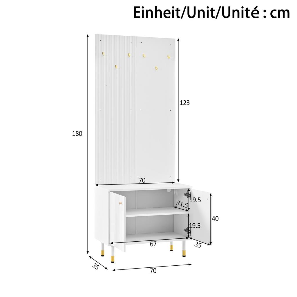Wardrobe Cabinet, Clothes Shelf, Shoe Cabinet, Hallway Combination Cabinet, PB+MDF Cabinet, Coat Rack Wall with Hooks, Cylindrical Metal Feet