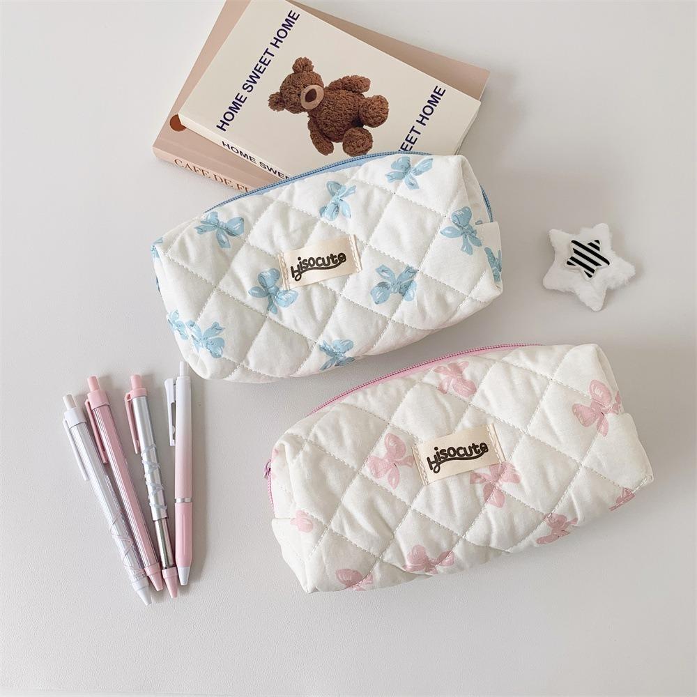 Bowknot Pen Bag Large Capacity Cosmetic Bag Portable Stationery Storage Bag Gift