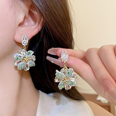 Цветочные овальные серьги модные французские нишевые дизайнерские серьги летние повседневные универсальные серьги легкой роскоши