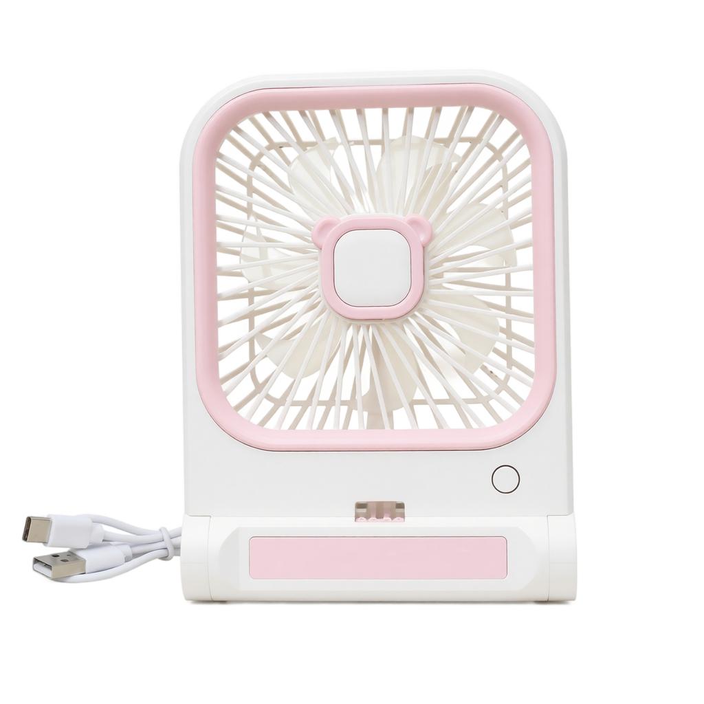 Square Desktop USB Rechargeable Fan with Bear Ear Design 3-Speed Adjustable Small Portable Fan for Desk Wall Mount Outdoor Camping Use