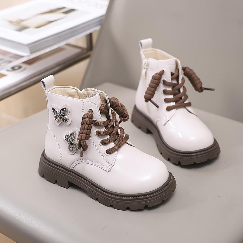 Зимняя детская обувь, ботинки для девочек, детские ботильоны из хлопка со стразами и бабочками, модные универсальные плюшевые роскошные ботинки принцессы