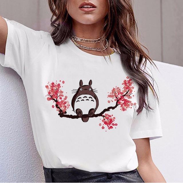 Аниме Футболка Тоторо Женский Топ Футболки Унесенные призраками Футболка Футболка Корейский стиль Каваи 90-е Графический Харадзюку Женский Ульззанг