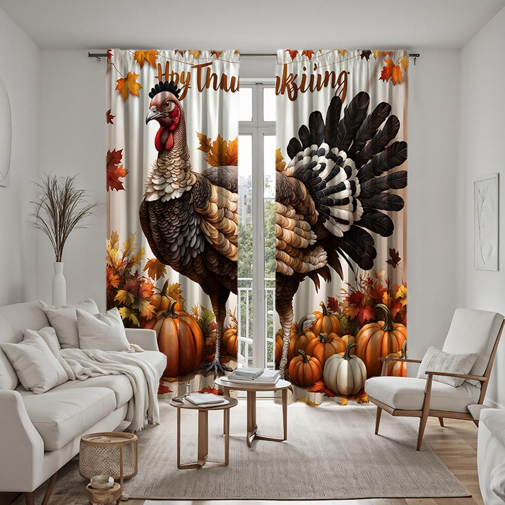 Набор из 2 штук HD День Благодарения Индейка тыква Кленовый лист декоративная занавеска Желтая завязка занавеска с цифровой печатью Домашний декор стиль