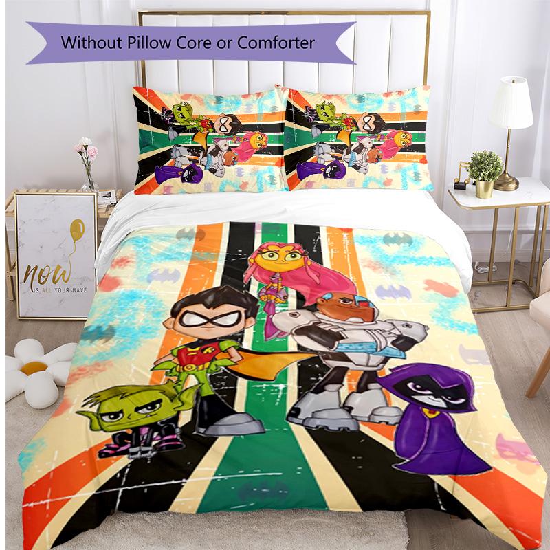 Teen Titans Pattern Printed 3PCS Bedding Set, Soft Skin-Friendly Washable Duvet Cover & Pillowcases Set