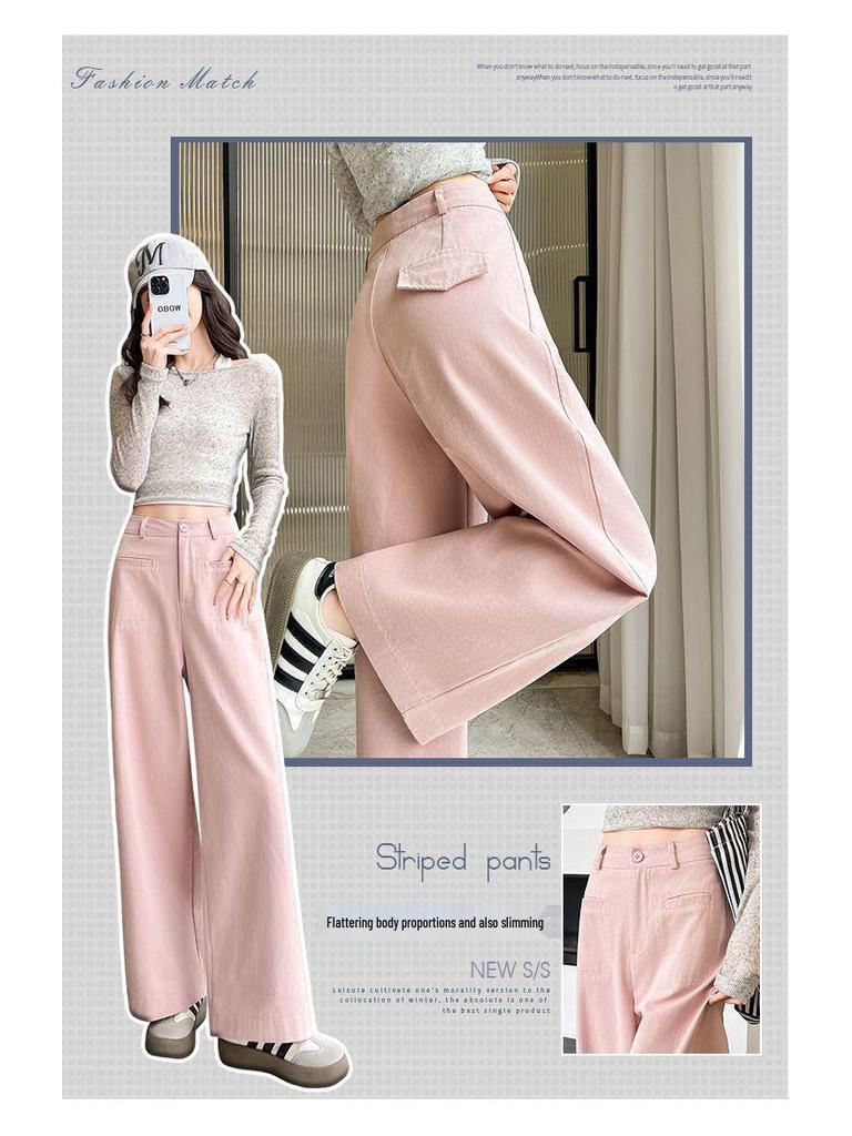 Summer 2026 Women's Trendy Wide-Leg High-Waisted Cropped Pants: Petite, Loose, and Slimming Drapey Style.