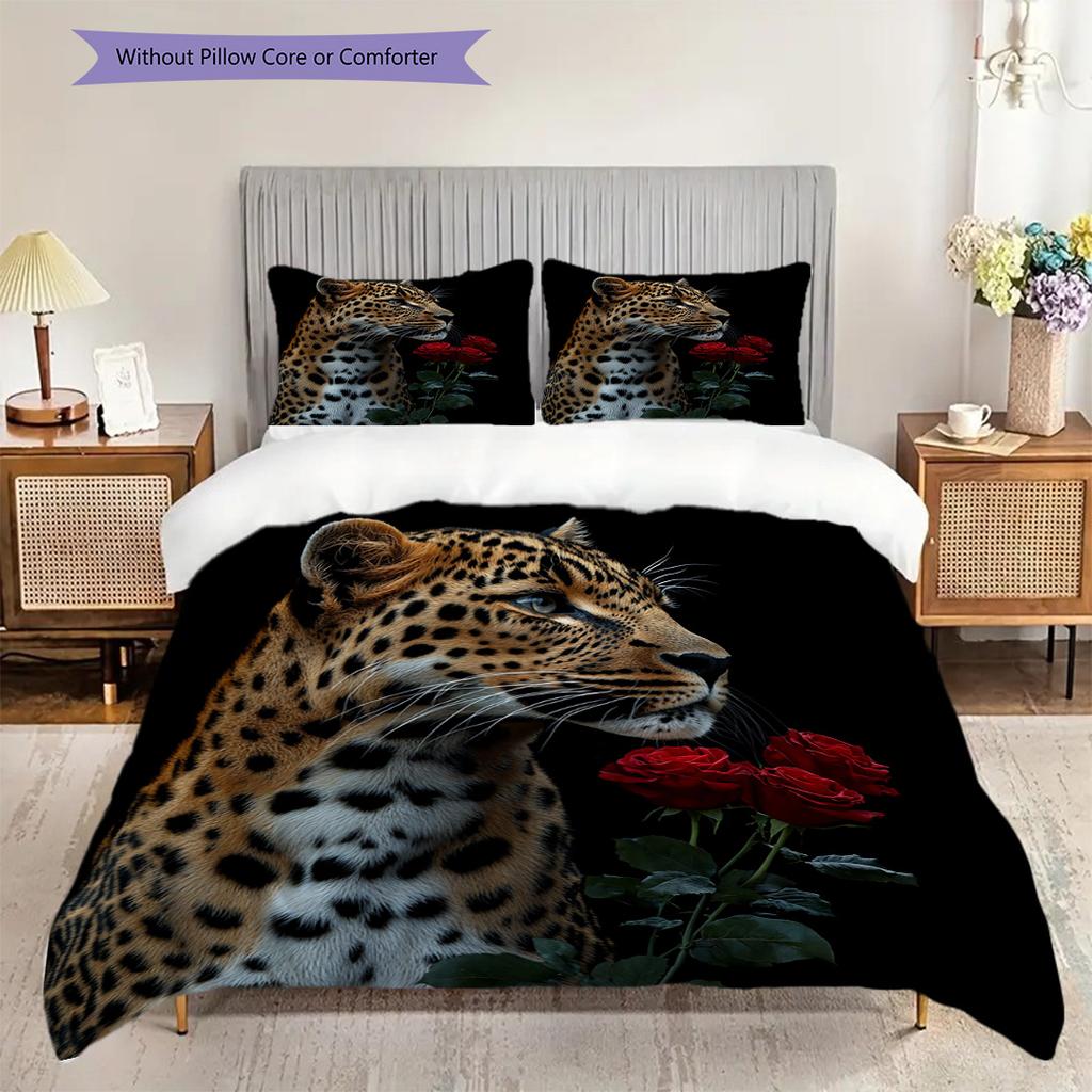 Постельное белье с леопардовым принтом Комплект одеял Покрывало Наволочка Домашний Декор Подарок на День Рождения (1 пододеяльник + 2 наволочки, без наполнителя)