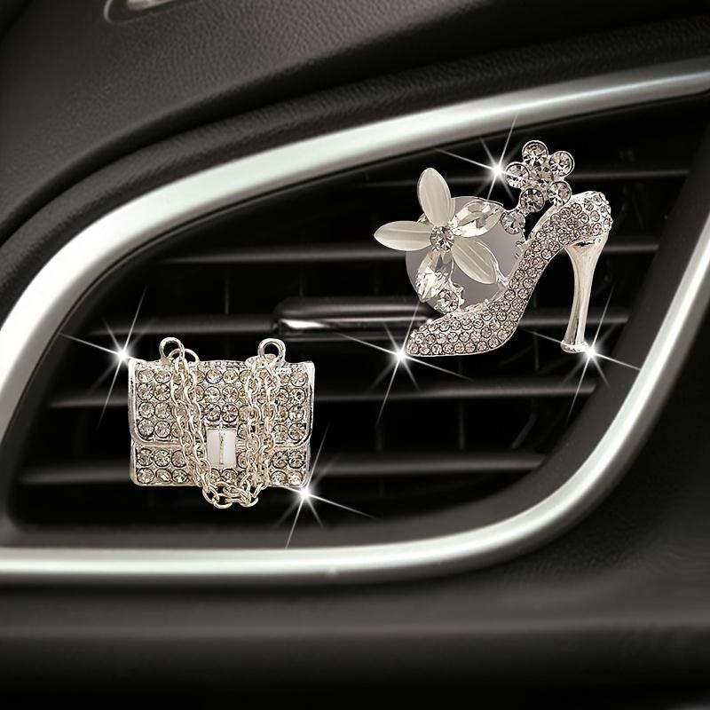 2Pcs/set Car Accessories, A Sparkling Golden Car Air Freshener Clip, Girl's Wallet, A High-heeled Car Scent Diffuser,Car Decorations.