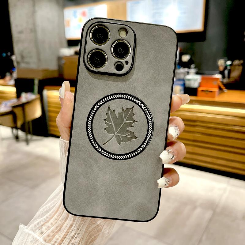 Роскошный кожаный чехол для телефона с кленовым листом Magsafe для iPhone 16 15 14 13 12 11 17 Pro Max 17Air 16E Магнитная крышка для беспроводной зарядки