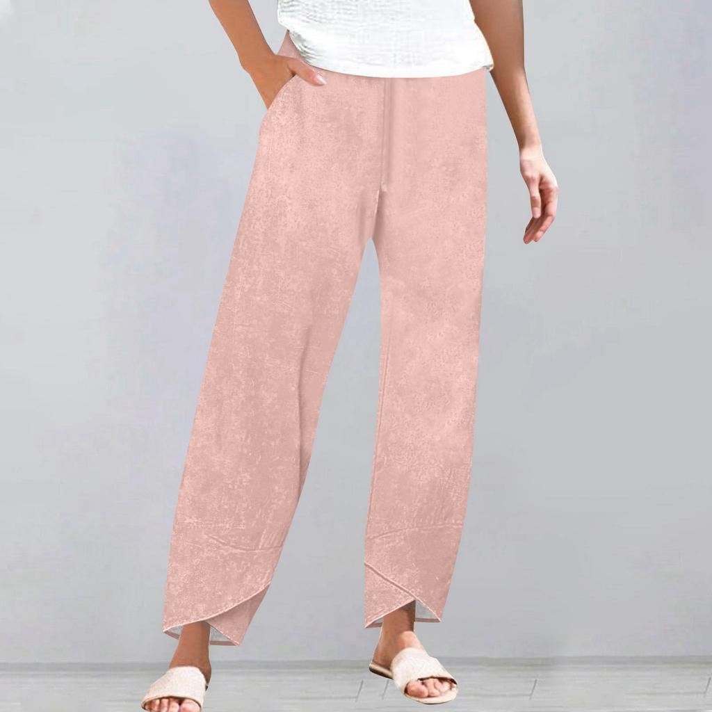 Брюки женские летние повседневные широкие брюки с эластичной резинкой на талии и карманами