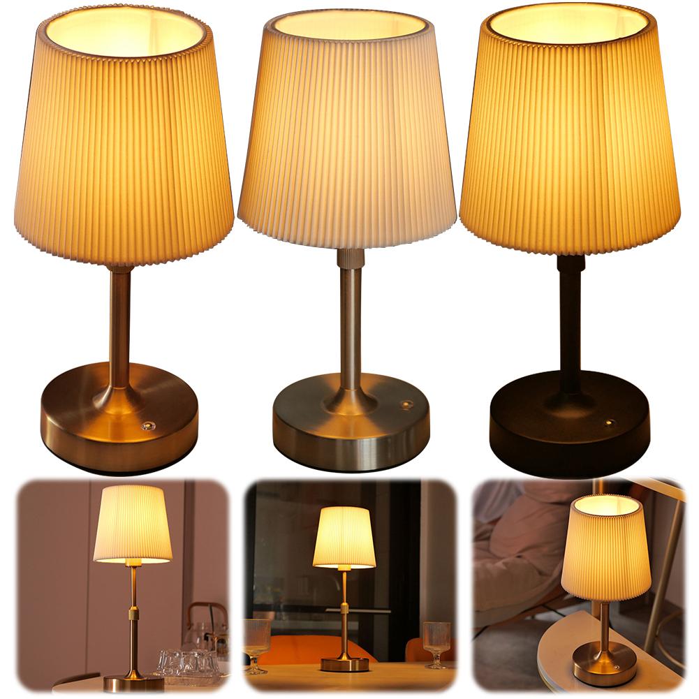 Cordless LED Metal Table Lamp USB Rechargeable 5200mAh Portable Fabric Shade Desk Lamp Touch Control Metal Base Small Table Lamp