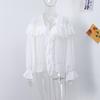 Женские шифоновые рубашки с оборками, белые свободные прозрачные блузки с V-образным вырезом и рукавами-фонариками, весна-лето 2025, женская верхняя одежда для поездок на работу