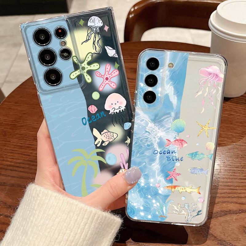 Чехол с рисунком синего кита для Samsung Galaxy S26 S25 S24 Ultra S23 S25 FE A57 A17 A37 A16 A56 A55 A15 A35 A36 Мягкий ТПУ чехол для телефона