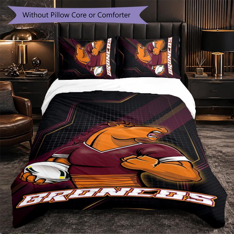 Brisbane Broncos Pattern Microfiber 3Pcs Bedding Set Decor Duvet Cover Set For Bedroom Home Use