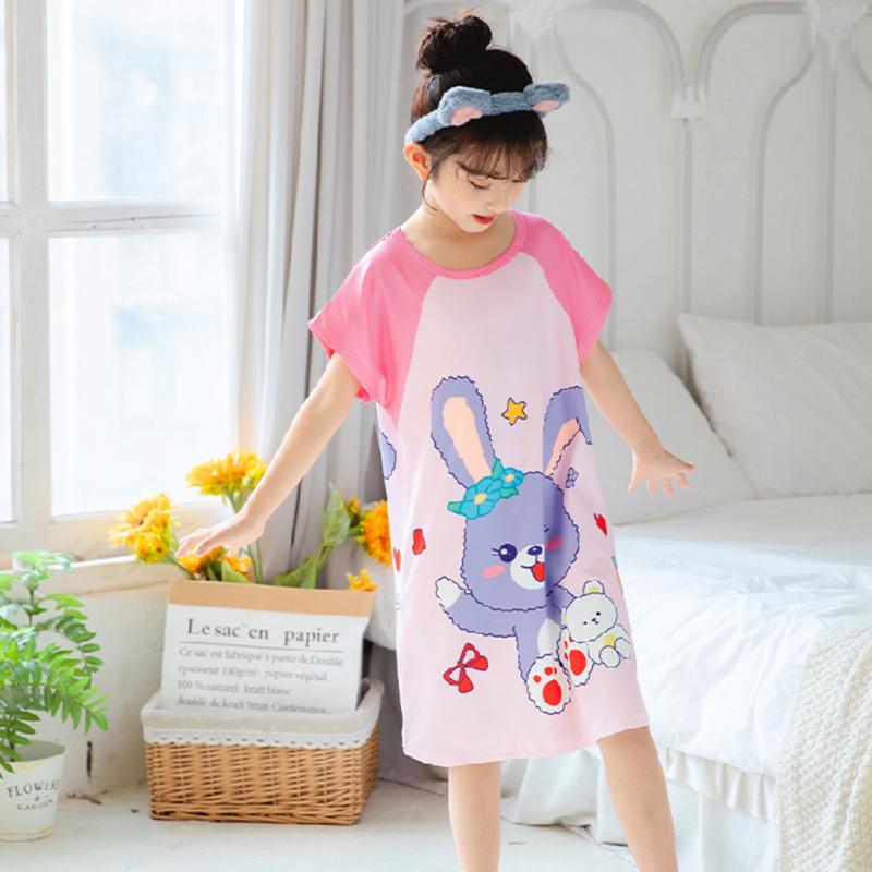 Ночная рубашка для девочек с мультяшным принтом и короткими рукавами, домашняя одежда, милая дышащая детская домашняя ночная рубашка