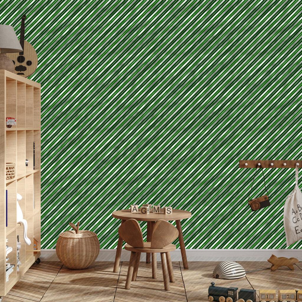 Christmas Stripes Green and Bottle Green Wallpaper 50x1000