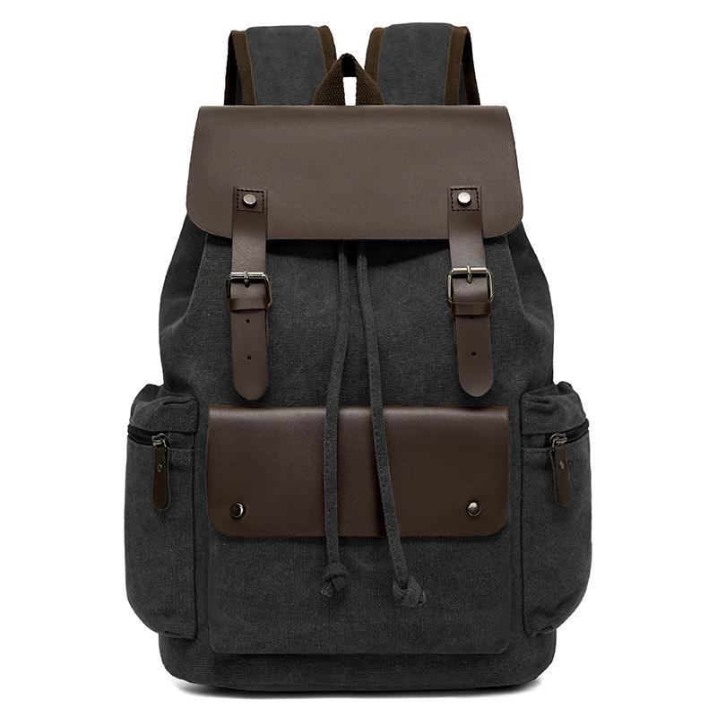 Men's Canvas Backpack Laptop Bag College Student Commuter Travel Drawstring Backpack Flip Cover School Bag Retro Backpack Men
