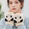 Female Accessories Touch Screen Gloves Cashmere Cartoon Panda Half Finger Flip Gloves Driving Warm Cold Protection Gloves