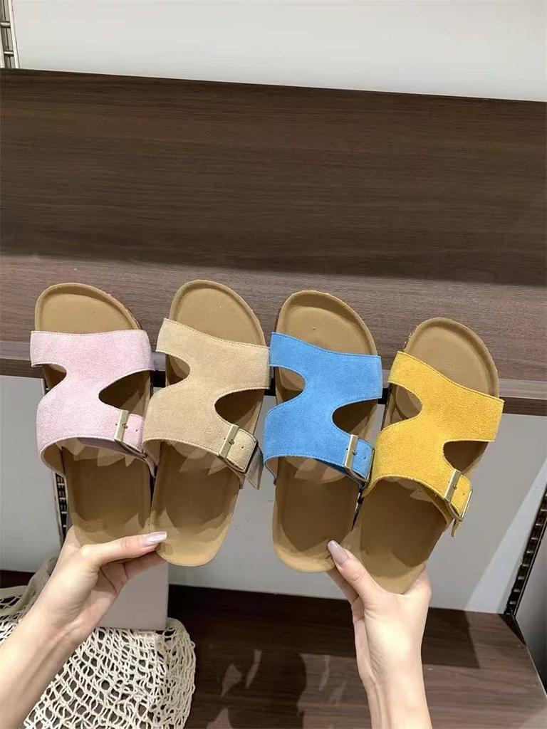 Модные Модные Шлепанцы из Искусственной Замши и Пробки Женские Летние Нескользящие Пляжные Шлепанцы Сандалии Женские С Открытым Носком Комфортные Унисекс Домашние Тапочки Большого Размера