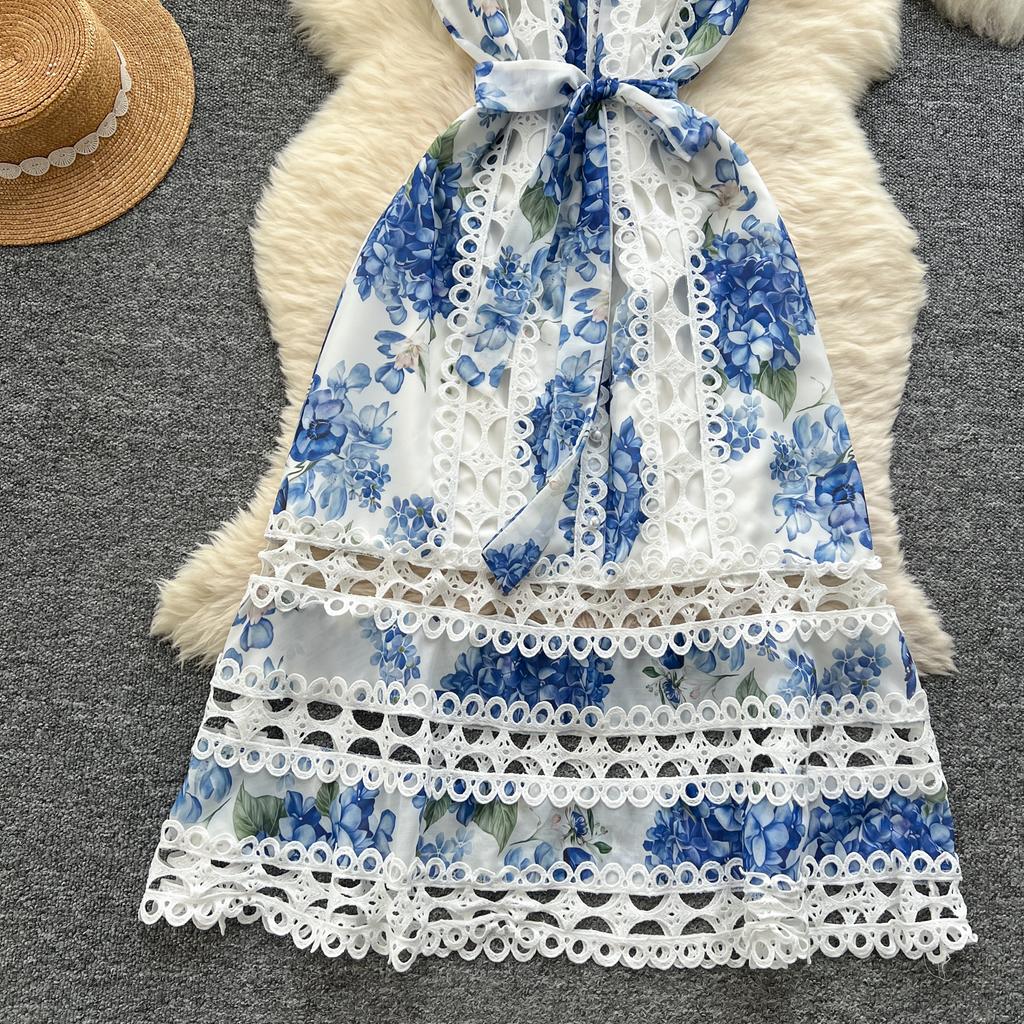 Летние женские элегантные без рукавов с вышивкой, кружевом, лоскутным принтом, свободные вечерние платья большого размера