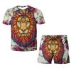 Король Лев с 3D принтом, летняя мужская футболка с круглым вырезом, комплект, повседневная футболка, шорты, комплект из 2 предметов, пуловер большого размера, спортивный костюм, трендовая мужская одежда