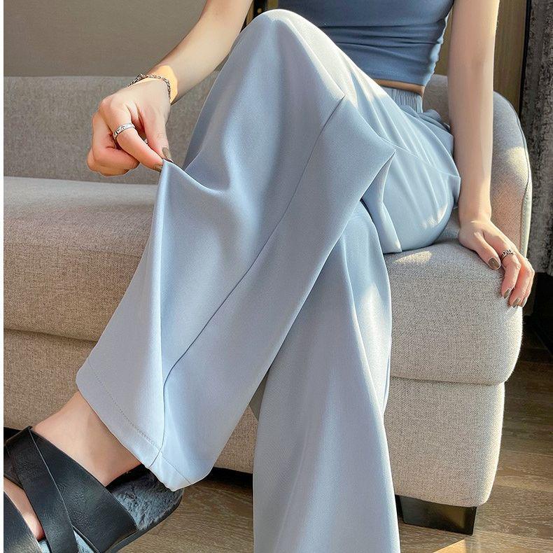 Женские розовые широкие брюки из ледяного шелка: Летние тонкие, с высокой талией, прямые, повседневный стиль для весны и осени