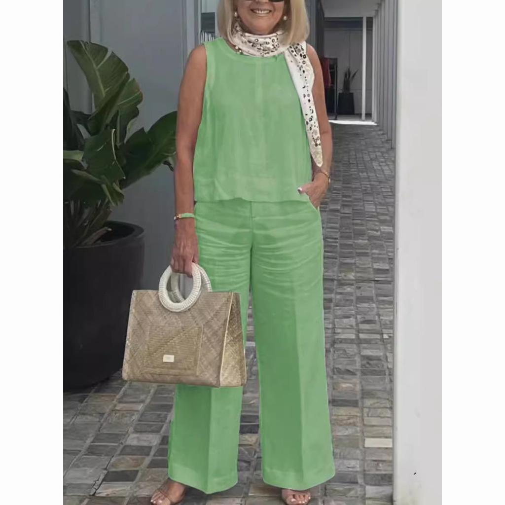 Women's Suits Summer Fashion Sleeveless Loose Blouse Wide Leg Pants Two Piece Sets for Women Casual Outfits