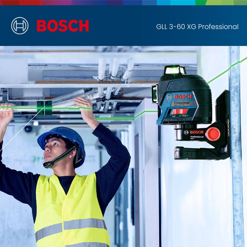 Bosch Профессиональный лазерный уровень Gll3-60XG 3D12 Line Nivel Laser Высокомощный зеленый самовыравнивающийся крестовый лазерный уровень 360