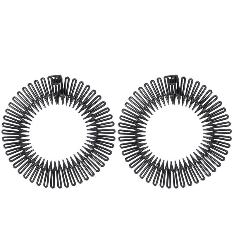 2pcs Rhinestone Plastic Full Circle Stretch Diamond Flexible Comb Teeth Headband Hair Band Clip Face Wash Fixed Hair Accessories