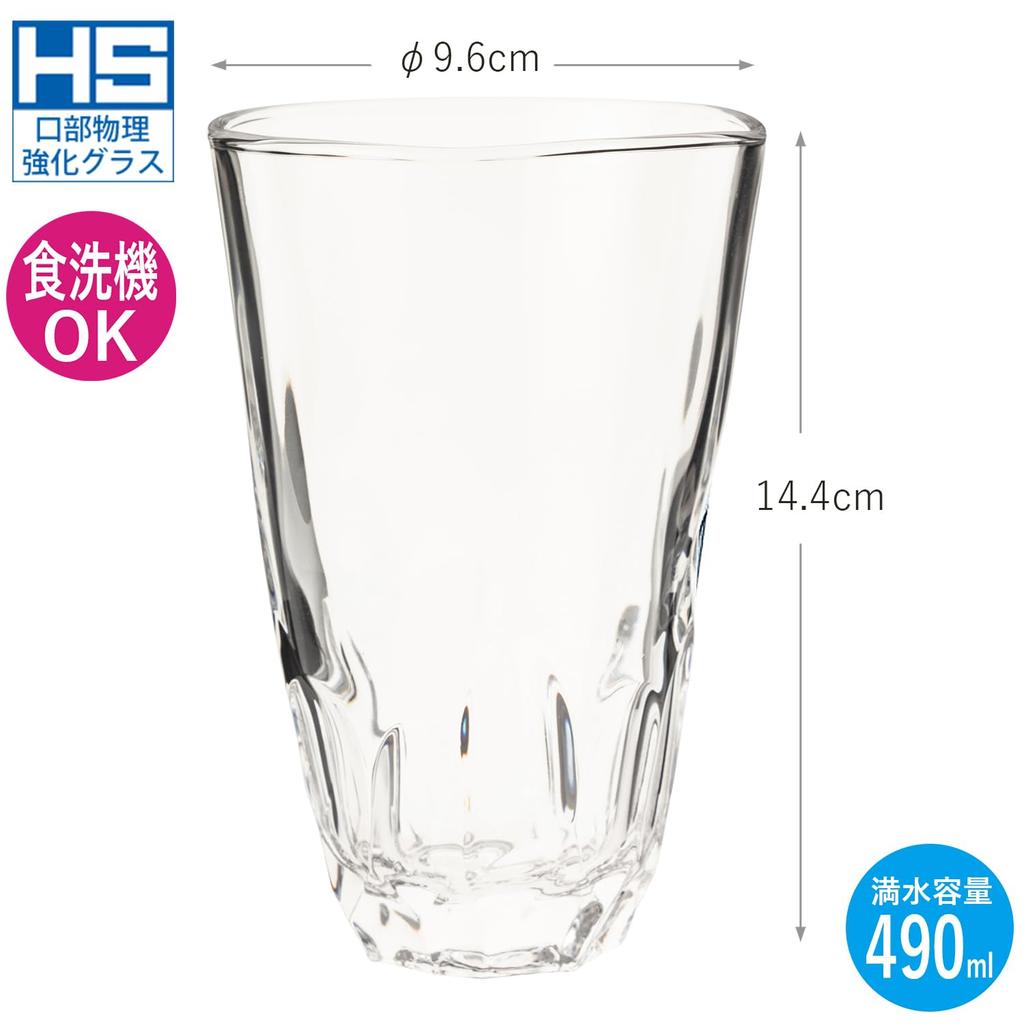 Toyo Sasaki Glass Tumbler Authentic Shochu Long Made In Dishwasher Shatter Shochu Sour Glass Glass Glass, Doraku, Dimples, Tumbler, 490ml, Japan,