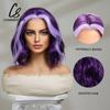 Purple Short Bob Wave Synthetic Wigs with Bangs For Women Cosplay Ombre Light Purple Daily Cosplay Party Heat Resistant Hair