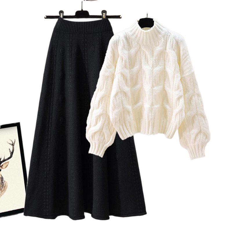 Женский вязаный свитер и юбка миди, комплект из двух предметов - Приталенный и свободный крой для осени и зимы