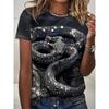 Summer Round Neck 3D Snake Pattern Print Top Fashionable Casual Short Sleeved Women's T-shirts
