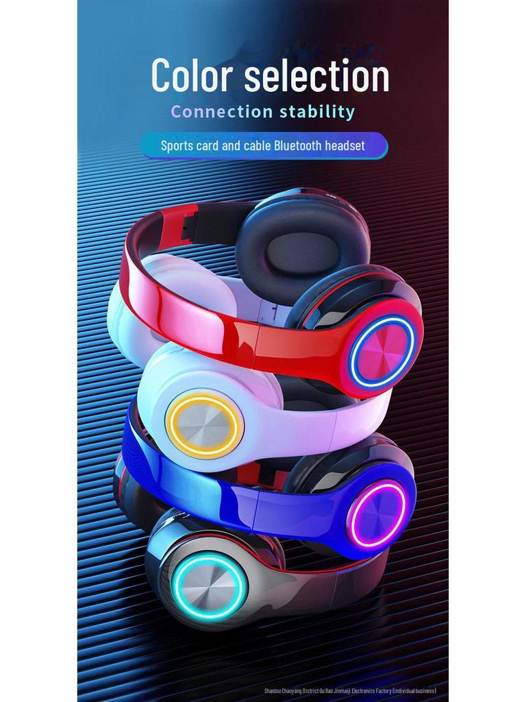 Горячая распродажа B39 светящаяся беспроводная гарнитура Bluetooth с креплением на голову - мощный бас, складная, со слотом для карты