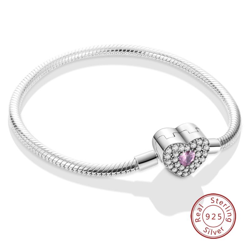 Браслеты из серебра 925 пробы 'Навсегда Любовь' Персиковое Сердце, Звезда, Луна, Самолет, Земля для Женщин, Подходят для DIY Шармов, Вечерние Украшения