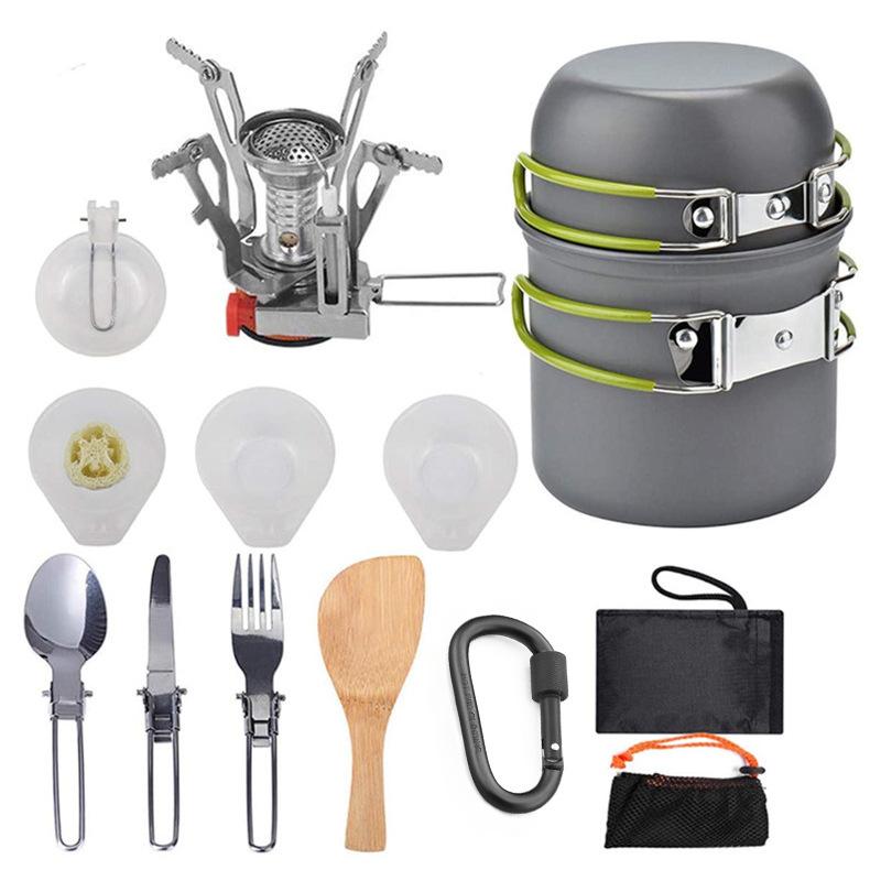 Outdoor Camping Cookware Modern Anodized Aluminum Saute Pans Set Portable Backpacker Mini Stove 1-2L Capacity Gas Induction