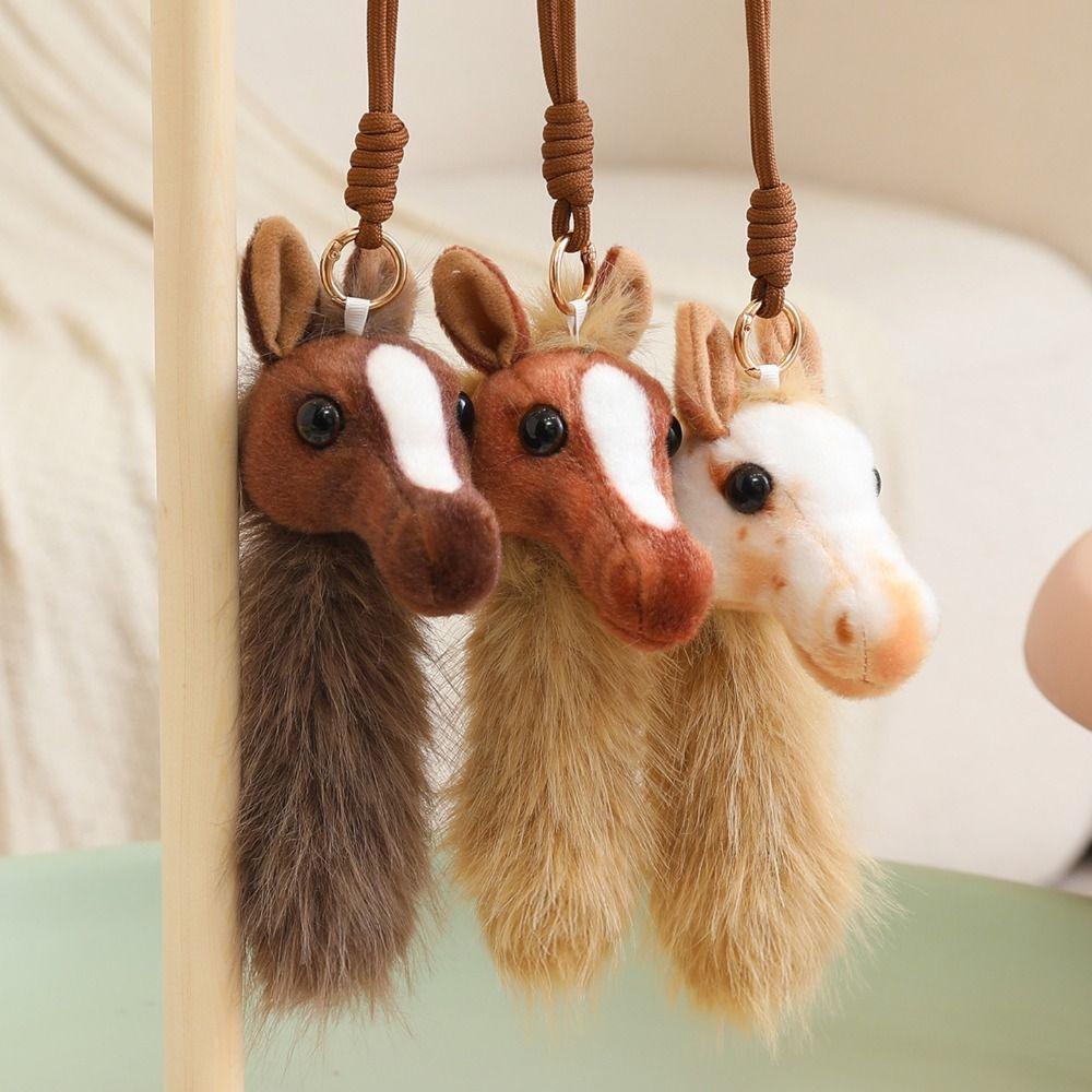 Fluffy Horse Plush Toy Soft Mascot Pony Doll Doll Keychain Pony Head Pendant  Jewelry Accessories